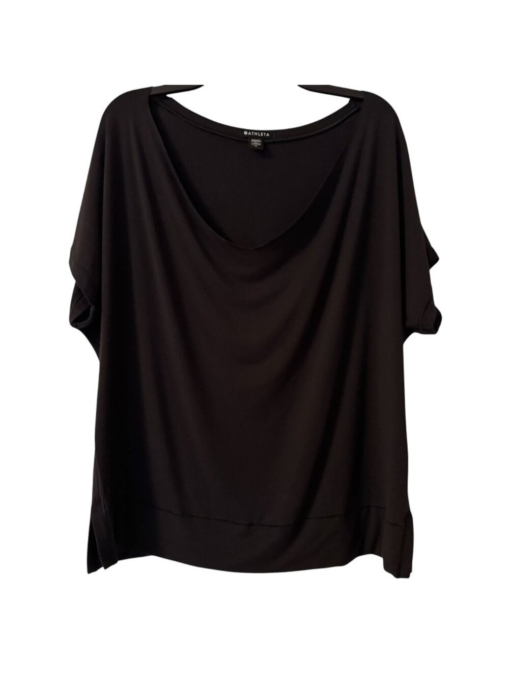 Athleta Relaxed Weekender Tee Black Womens-Medium-Cowl Neck Versatile Casual Top